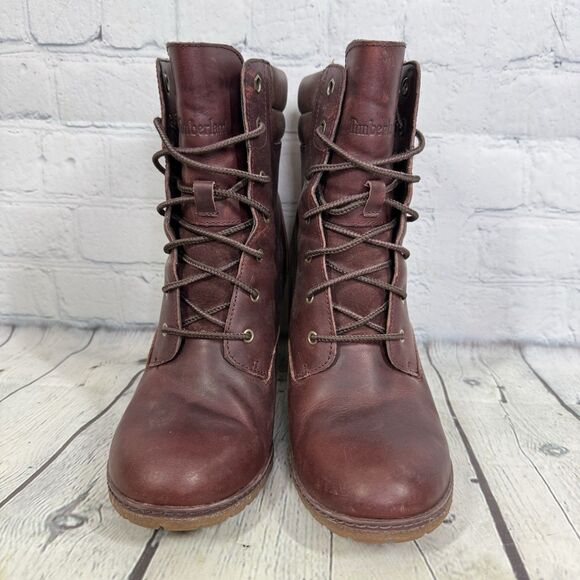 Timberland Tillston 6 Booties Women Size 9 Brown High Heel Block Steampunk Boots - Picture 2 of 16